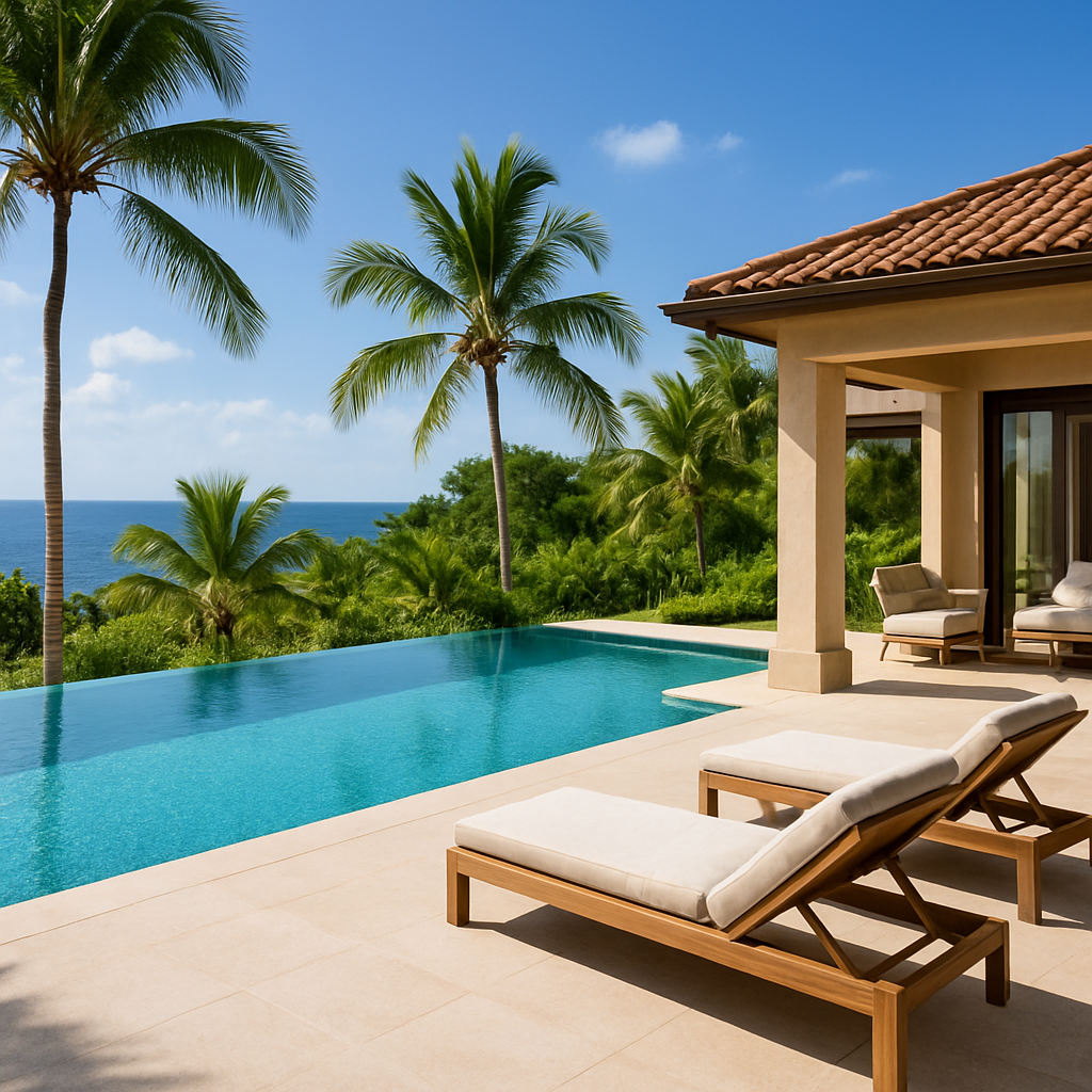 Private villa pool surrounded by palms