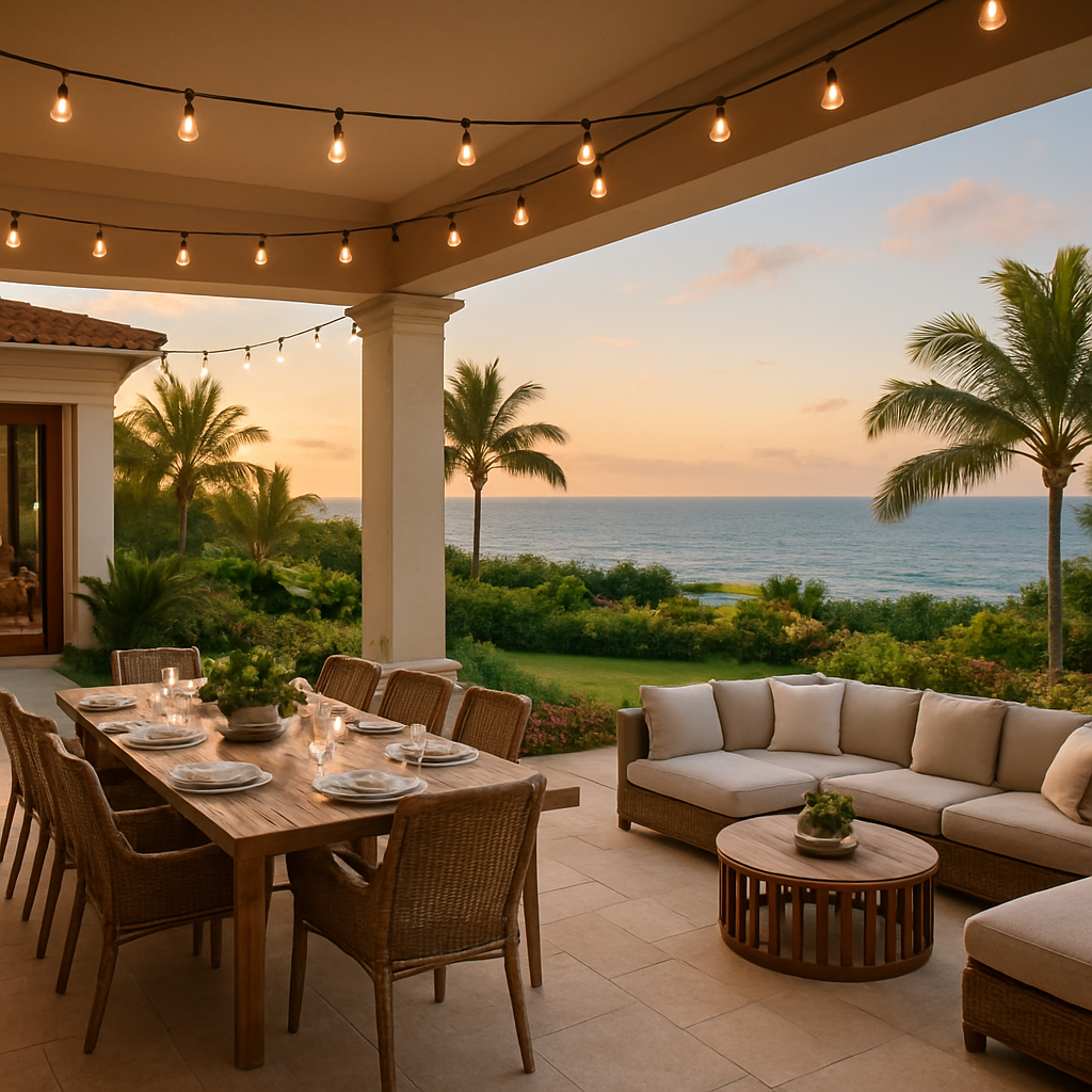 Outdoor terrace with dining and lounge seating